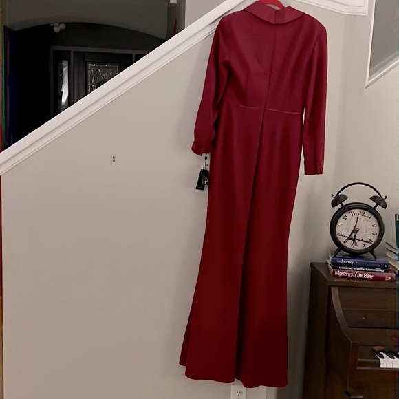 Adrianna Papell Long Sleeve Notch Lapel Surplice Crepe Tuxedo Mermaid Gown - Picture 7 of 13